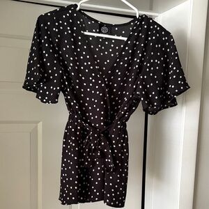 Bobeau Black and White Ruffled Wrap Blouse